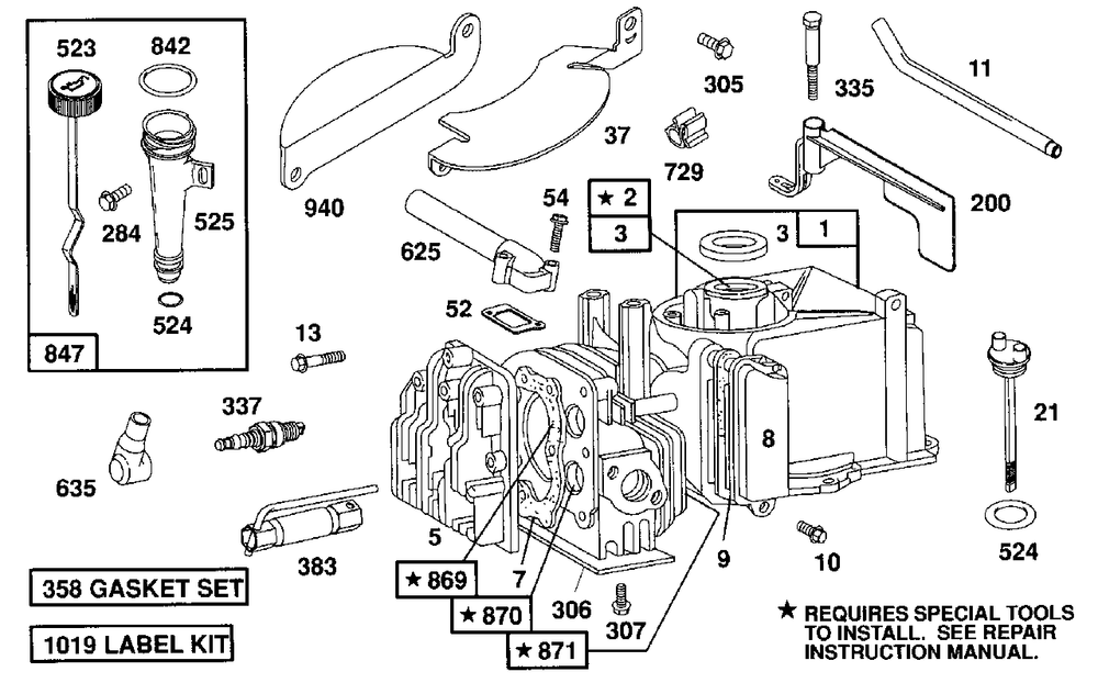 Cylinder,cylinderhead,guards Diagram and Parts List for 93902-0230-01  Briggs and Stratton Engine